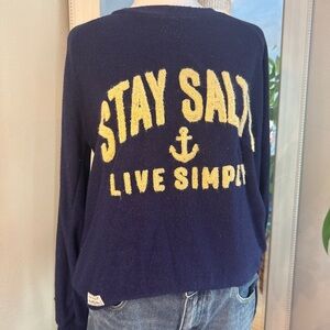 Simply Southern Navy Sweater with Yellow 'Stay Salty' Graphic